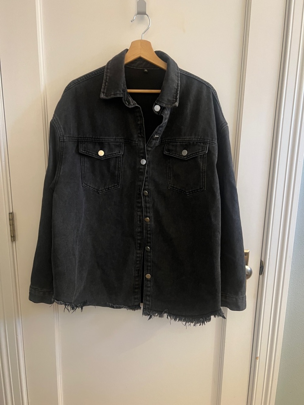 Black Oversized Distressed Denim Shacket